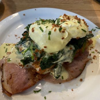 Big Bad Breakfast - The Jack Benny ... hash cake, ham, wilted spinach, poached eggs! - Breakfast & Brunch Near Me - Mount Pleasant, South Carolina Big Bad Breakfast - The Jack Benny ... hash cake, ham, wilted spinach, poached eggs! - Breakfast & Brunch Near Me - Mount Pleasant, South Carolina