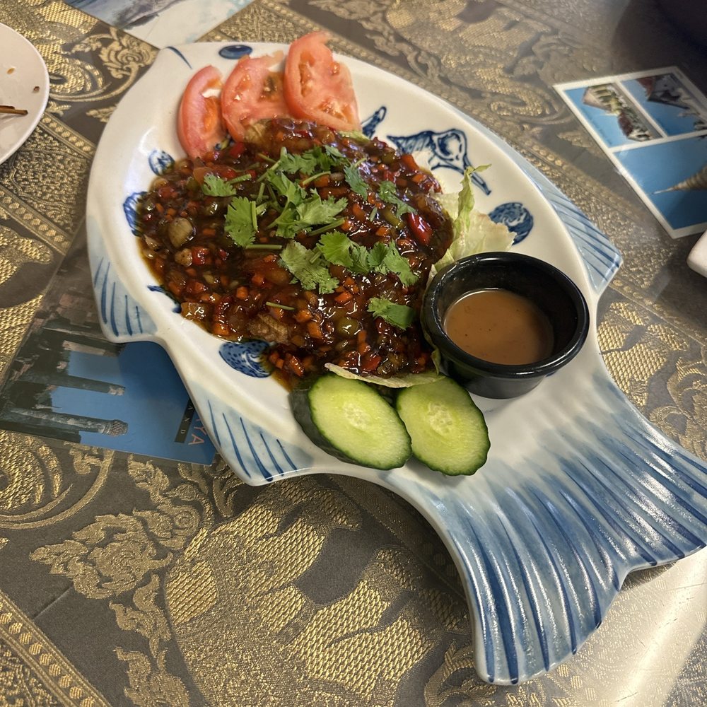 Bahn Thai Restaurant - Three flavored fish on a fish plate. Nice touch. - Thai Near Me - Louisville, Kentucky