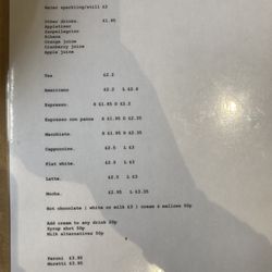 Chapters Tea Rooms and Restaurant - The drink menu.