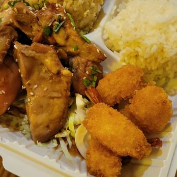 Chubby's Diner - Mix plate with chicken teriyaki and fried shrimp - Diners Near Me - Kailua-Kona, Hawaii