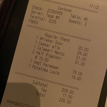 Carbone - Dinner for two $225 not including tip - Italian Near Me - Las Vegas, Nevada