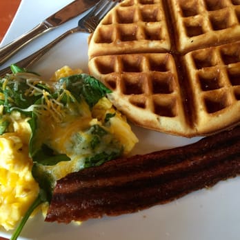 iJAVA Cafe - Breakfast waffle: turkey bacon, waffle, scrambled eggs with spinach and cheddar cheese. - Cafes Near Me - San Jose, California