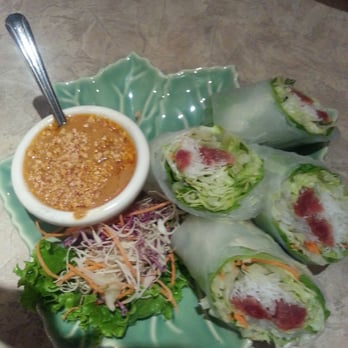 Cha Ba Thai - Salad rolls with.Chinese sausage! Awesome peanut sauce! - Thai Near Me - Portland, Oregon