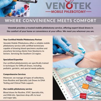 Venotek Mobile Phlebotomy - Laboratory Testing Near Me - Cerritos, California Venotek Mobile Phlebotomy - Laboratory Testing Near Me - Cerritos, California