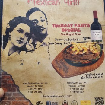 Poblano's Mexican Grill - Menu cover. - Mexican Near Me - Houston, Texas