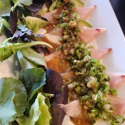 Hamachi carpaccio. Tons of wasabi in the sauce; maybe ask for less? Hamachi carpaccio. Tons of wasabi in the sauce; maybe ask for less?