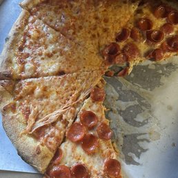 Half pepperoni and cheese on New York Crust Half pepperoni and cheese on New York Crust