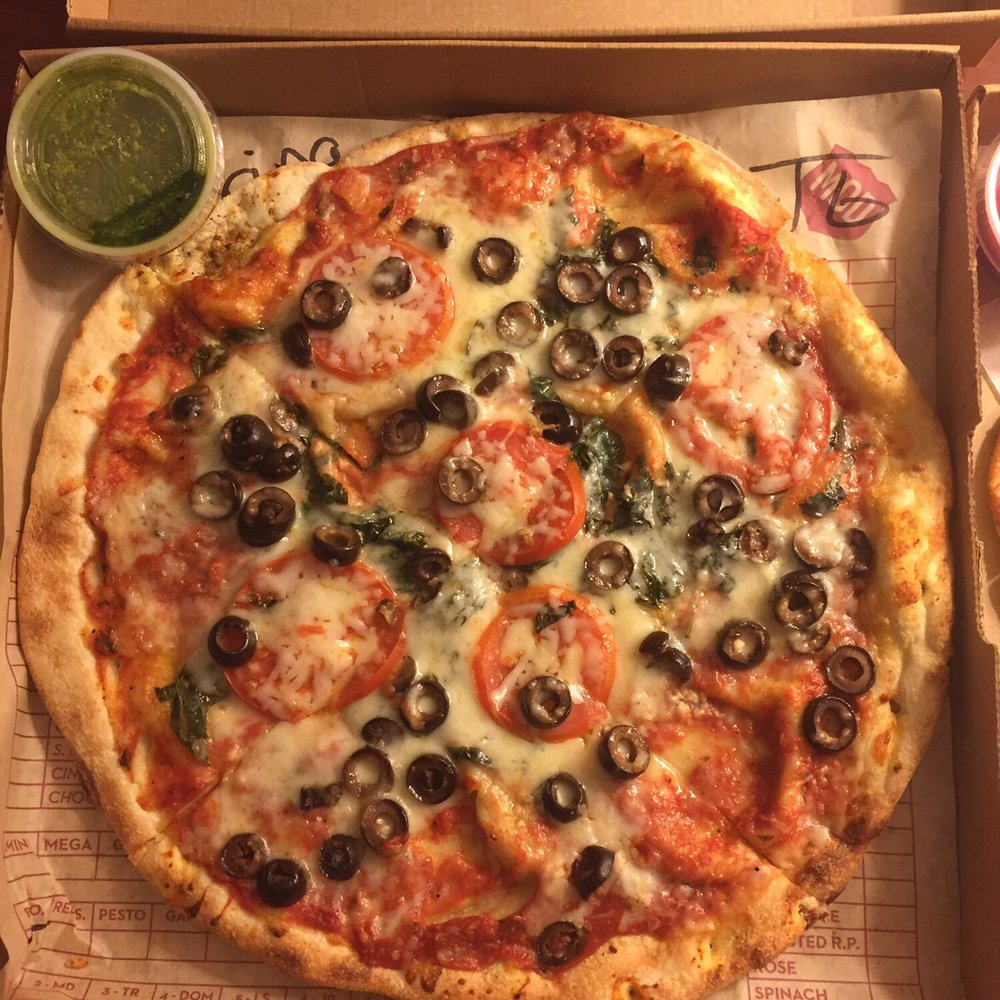 MOD Pizza - My custom 11" creation with pesto sauce on the side. - Pizza Near Me - Bloomingdale, Illinois