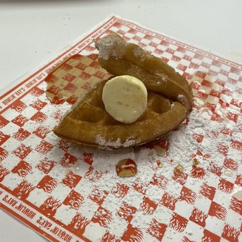 Howlin' Ray's - Free waffles (half eaten because we couldn't wait) - Southern Near Me - Los Angeles, California