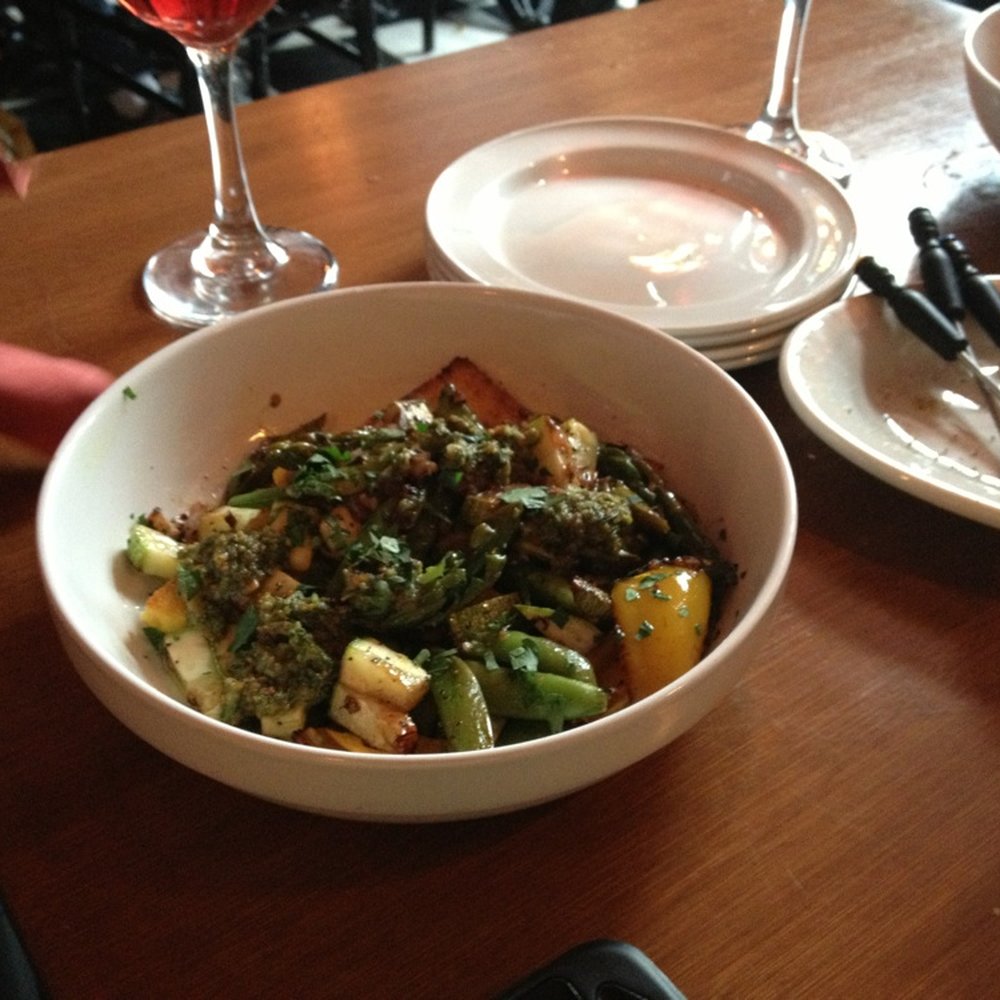 2 Doors Down - Vegetarian version of Polenta Special with house pesto, fire roasted veggies, polenta, red wine sauce - Wine Bars Near Me - Eureka, California