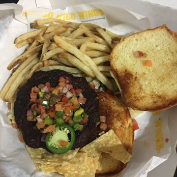 Buffalo Wild Wings - under cooked fries with a dried out black bean patty screamin nacho burger with no cheese even though it's supposed to have cheese - Chicken Wings Near Me - Montclair, California Buffalo Wild Wings - under cooked fries with a dried out black bean patty screamin nacho burger with no cheese even though it's supposed to have cheese - Chicken Wings Near Me - Montclair, California