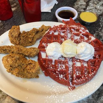 Johnny's Chicken and Waffles - Chicken Tenders (3) Red Velvet Waffle - Chicken Shop Near Me - College Park, Georgia Johnny's Chicken and Waffles - Chicken Tenders (3) Red Velvet Waffle - Chicken Shop Near Me - College Park, Georgia