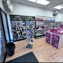 Sally Beauty - Walking in the store left side, eye lashes , nail studio