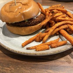 Veggie Burger with sweet potato fries