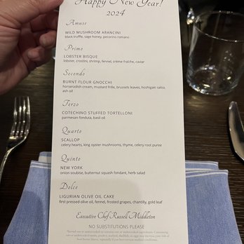Willow - NYE's Menu 2023 - Italian Near Me - Sacramento, California