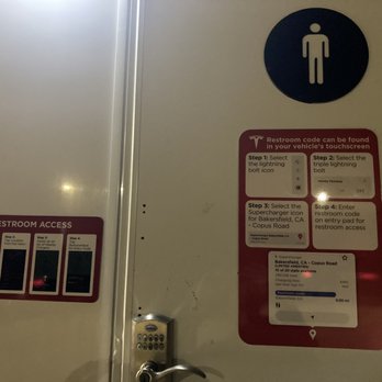 Tesla Supercharger - Bakersfield - Instructions to use their bathrooms. There is a code to use that you can find in your Tesla. - EV Charging Stations Near Me - Bakersfield, California
