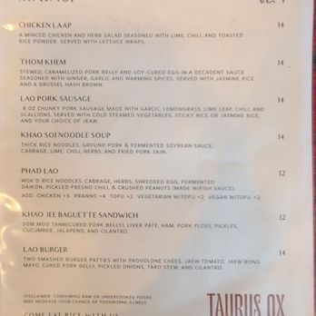 Taurus Ox - Main menu - Laotian Near Me - Seattle, Washington Taurus Ox - Main menu - Laotian Near Me - Seattle, Washington