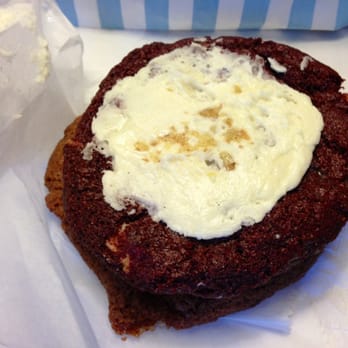 Schmackary's - Red velvet cookie with walnut cream atop the chewy interior. I like the outer that has bits of crunch. - Desserts Near Me - New York, New York