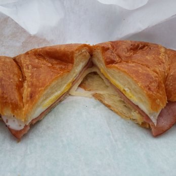 Montauk Bake Shoppe - Egg on croissant ($4.50) with ham (+$1.50) and swiss (+$0.85) - Bakeries Near Me - Montauk, New York