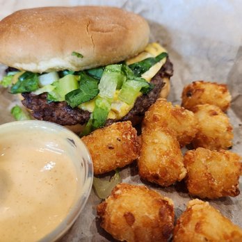 Cosmo Burger - Single with cheese, and tots - Burgers Near Me - Lenexa, Kansas
