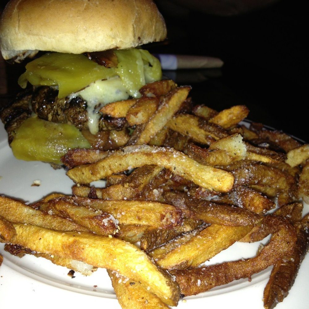 Oak - Green chilis and bacon on a ginormous burger! - Burgers Near Me - Seattle, Washington