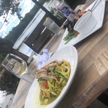 B2 Bistro + Bar - Flank steak with sweet potato and green beans, zucchini and carrot zoodles with grilled chicken - Mediterranean Near Me - North Brunswick, New Jersey