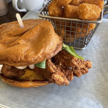 Aunties Bakery & Cafe - Chicken sandwich with perfectly crunchy tater tots - Bakeries Near Me - Whittier, California Aunties Bakery & Cafe - Chicken sandwich with perfectly crunchy tater tots - Bakeries Near Me - Whittier, California