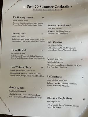 Menu photo 2 Post 70 Indulgence Bar Asheville, NC Menu photo 2 Post 70 Indulgence Bar Asheville, NC