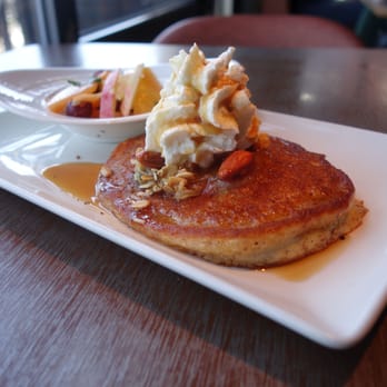 Root Down - Almond Flour-Buttermilk Pancake - Dried Fruit Granola, Pear Butter, Honey Whipped Cream, Maple Agave - New American Near Me - Denver, Colorado