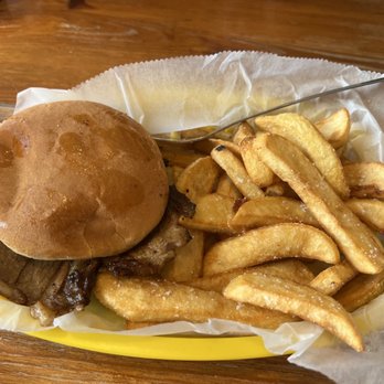 Porky's BBQ - Brisket sandwich with fries - Barbeque Near Me - Paoli, Indiana
