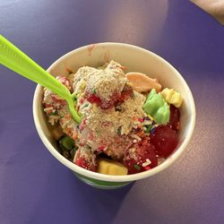 Yogurt Mountain - Vanilla, birthday cake, cookie dough topped with sprinkles, graham crackers and gummies