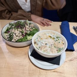 Larb Gai with chicken and tom kha soup