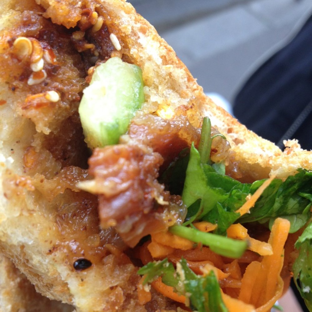 Banh Mi - BBQ Pork - Ask for the extra spicy chili spread if you can handle the heat! - Vietnamese Near Me - Paris, 75 Banh Mi - BBQ Pork - Ask for the extra spicy chili spread if you can handle the heat! - Vietnamese Near Me - Paris, 75