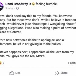 Central Lounge Bar & Dining - This is him basically saying 'I'm sorry you feel like you deserve an apology.' How pathetic