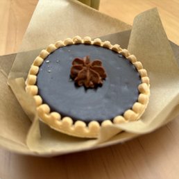 a chocolate pie in a basket