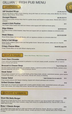 Menu photo 1 Gillians Irish Pub Dunn, NC