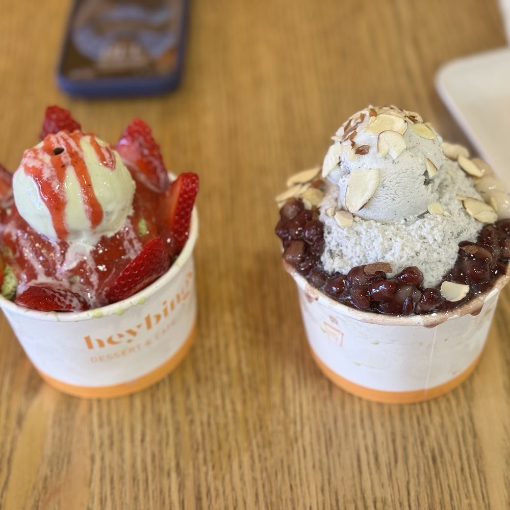Heybings - Strawberry matcha bingsoo and black sesame bingsoo - Desserts Near Me - Costa Mesa, California Heybings - Strawberry matcha bingsoo and black sesame bingsoo - Desserts Near Me - Costa Mesa, California