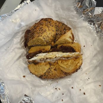 Lord's Bagels - Bacon egg and cheese add hashbrown on egg everything - Coffee Roasteries Near Me - Hillside, New Jersey