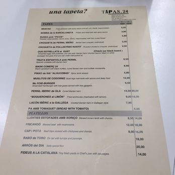 Tapas 24 - English menu. Im sure there is a better value menu but it's not in english. - Tapas Bars Near Me - Barcelona, B Tapas 24 - English menu. Im sure there is a better value menu but it's not in english. - Tapas Bars Near Me - Barcelona, B