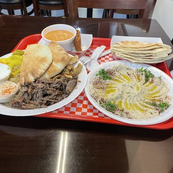 Shawarma World - Chicken and Beef Shawarma Plate with Babaghanoush - Mediterranean Near Me - Irving, Texas