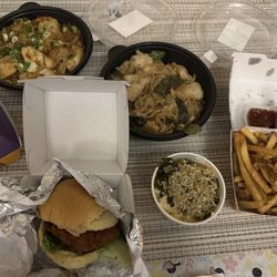 Wonder Flatlands - Streetbird Fried Chicken Sandwich, Mac & Greens, fries (excellent). Sripraphai drunken noodles and pad thai (would not recommend).