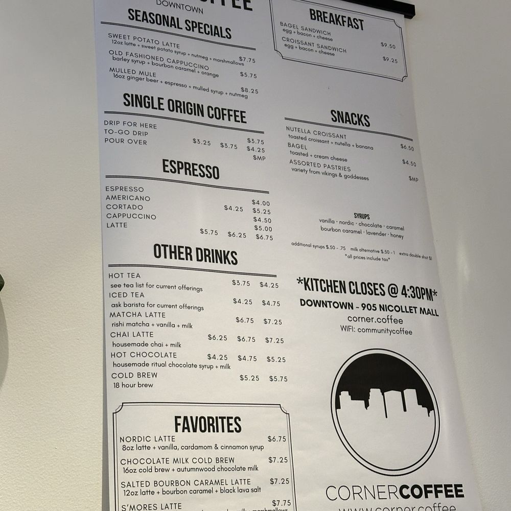 Corner Coffee - Menu - Coffee & Tea Near Me - Minneapolis, Minnesota