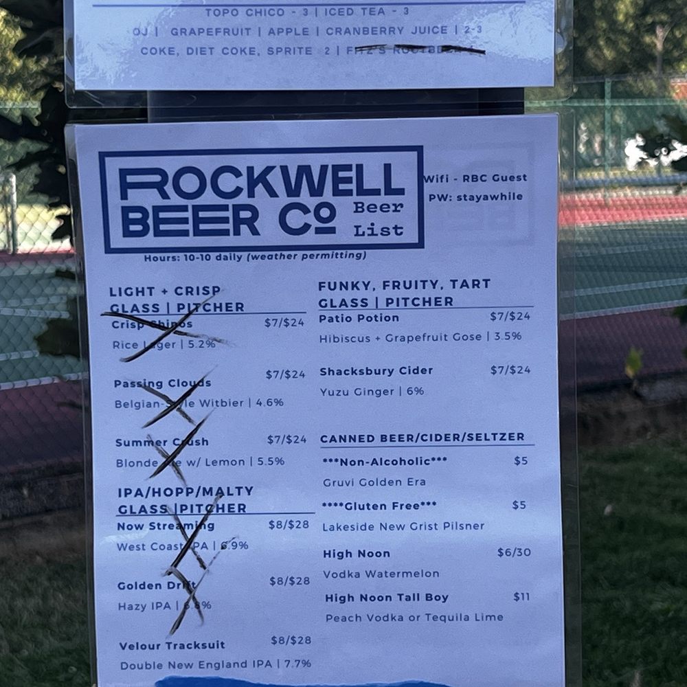 Rockwell Beer Garden - Beer menu for the night was surprised at how many they were out of - Pizza Near Me - St. Louis, Missouri Rockwell Beer Garden - Beer menu for the night was surprised at how many they were out of - Pizza Near Me - St. Louis, Missouri