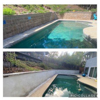 Resendiz Concrete Specialist - Old brick retaining wall with rough texture and holes (top) Smooth wall after resurfacing (bottom) - General Contractors Near Me Resendiz Concrete Specialist - Old brick retaining wall with rough texture and holes (top) Smooth wall after resurfacing (bottom) - General Contractors Near Me