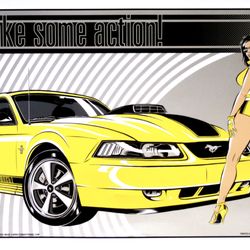 Visible Vibrations - MustangMach1ArtPrint/posterS/NGreg"Stainboy"ReinelYellowDimensions:32″x22″VERYLimitedEditionof100Four-ColorScreenPrintSigned and Numbered
