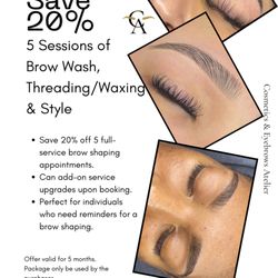 Cosmetics & Eyebrows Atelier - 5 Sessions of Eyebrow Threading, Wash & Style at a 20% discount.