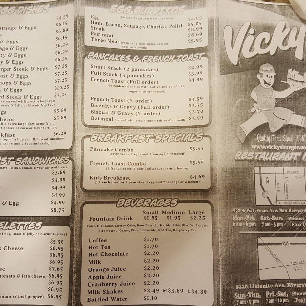 Vicky's Jurupa Valley - Breakfast lunch and dinner menu- page 2 of 2 - American Near Me - Riverside, California Vicky's Jurupa Valley - Breakfast lunch and dinner menu- page 2 of 2 - American Near Me - Riverside, California