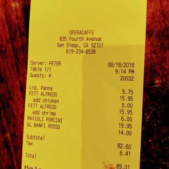Operacaffe - Receipt - Italian Near Me - San Diego, California Operacaffe - Receipt - Italian Near Me - San Diego, California
