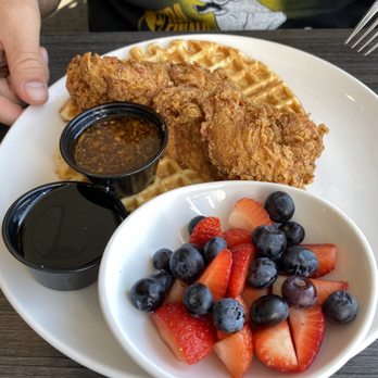 French Toast Bistro - Chicken and Waffles no bacon greens upgraded to a cup of fruit - Cajun/Creole Near Me - Canton, Michigan French Toast Bistro - Chicken and Waffles no bacon greens upgraded to a cup of fruit - Cajun/Creole Near Me - Canton, Michigan