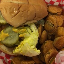 Delicious Hamburger with free toppings!!! Side is fried pickles! Delicious Hamburger with free toppings!!! Side is fried pickles!